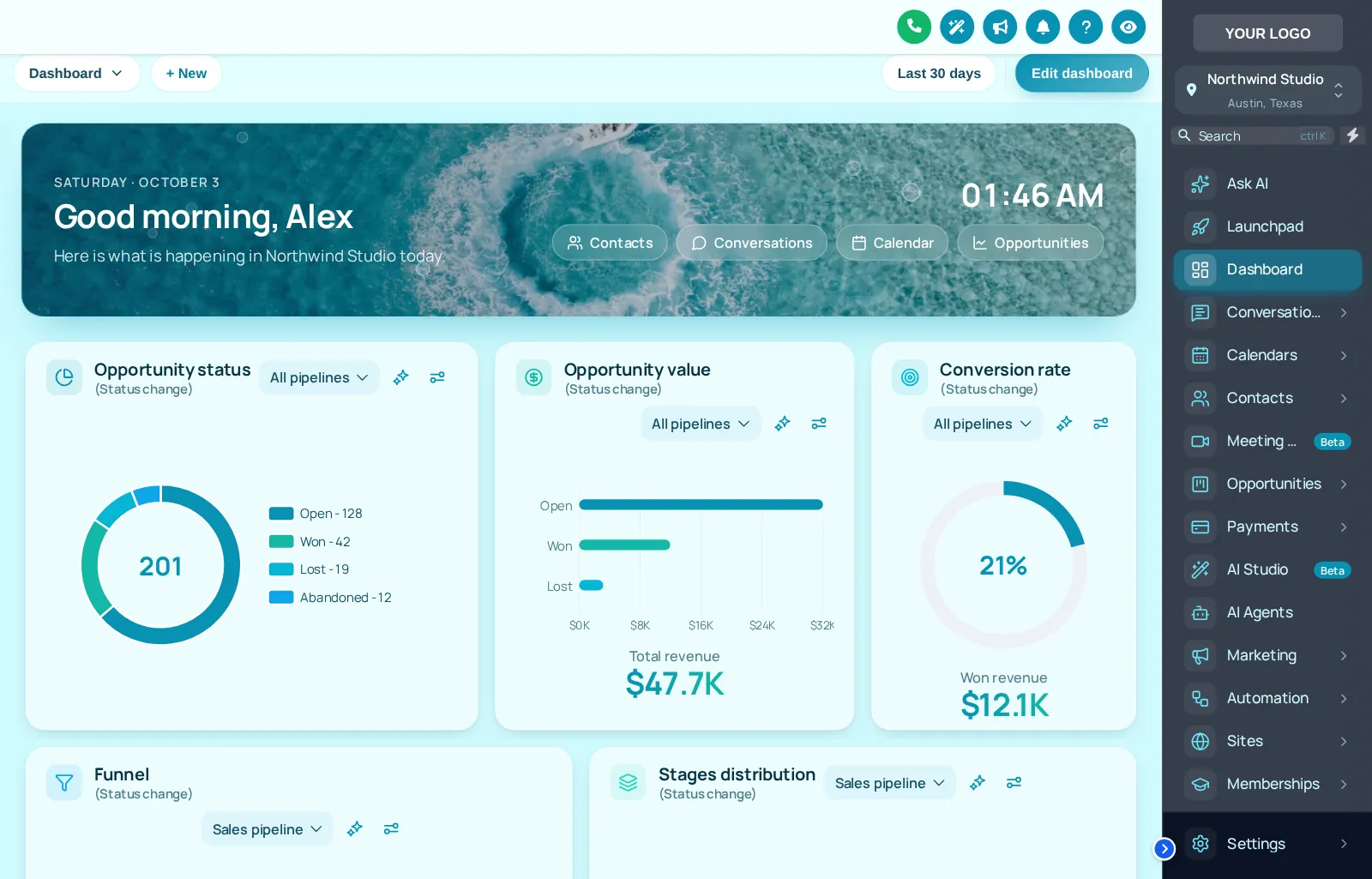 Lagoon photo dashboard design on a GoHighLevel sub-account